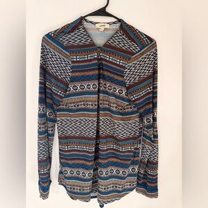 Meraki Women's Blue and Orange Patterned Blouse